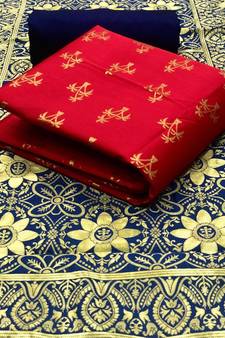  Red Banarasi silk Unstitched dress material