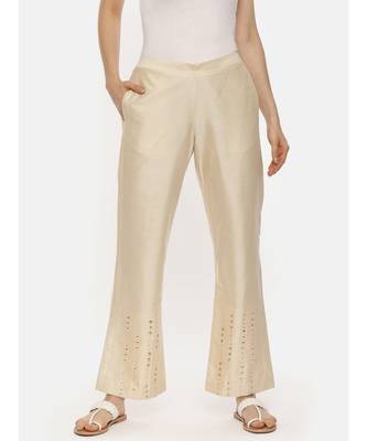Beige Silk Embroidered Pant 1