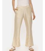 Beige Silk Embroidered Pant