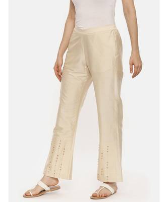 Beige Silk Embroidered Pant 2