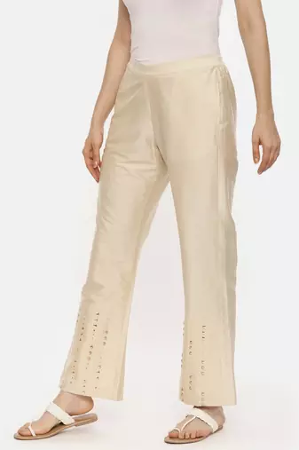 Beige Silk Embroidered Pant