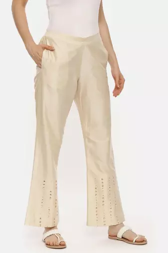 Beige Silk Embroidered Pant