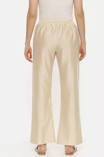 Beige Silk Embroidered Pant