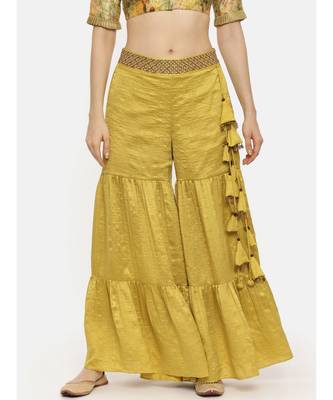Mustard Silk Layered Palazo Pant 1