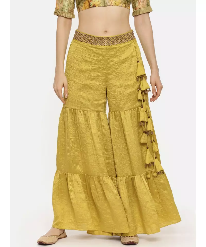 Mustard Silk Layered Palazo Pant