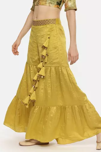 Mustard Silk Layered Palazo Pant
