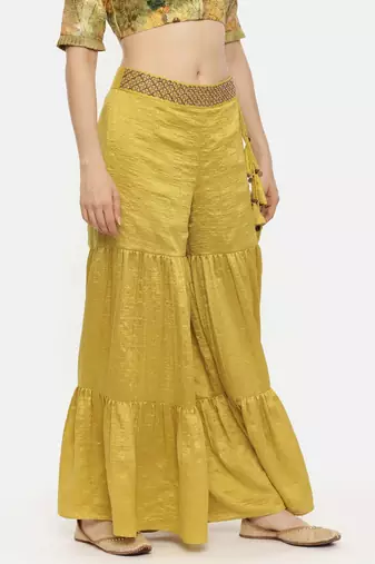Mustard Silk Layered Palazo Pant