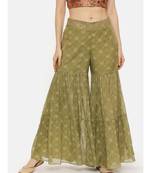 Tissue Chanderi Green Printed Palazzo