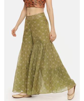 Tissue Chanderi Green Printed Palazzo 2