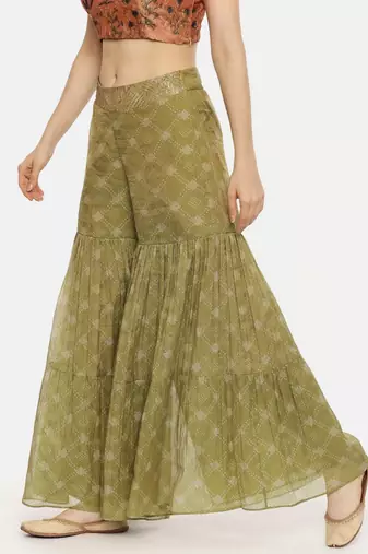 Tissue Chanderi Green Printed Palazzo