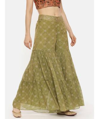 Tissue Chanderi Green Printed Palazzo 3