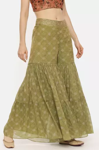 Tissue Chanderi Green Printed Palazzo