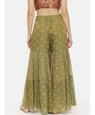 Tissue Chanderi Green Printed Palazzo 4