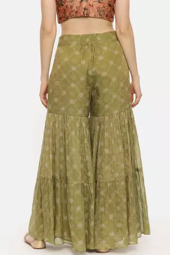 Tissue Chanderi Green Printed Palazzo