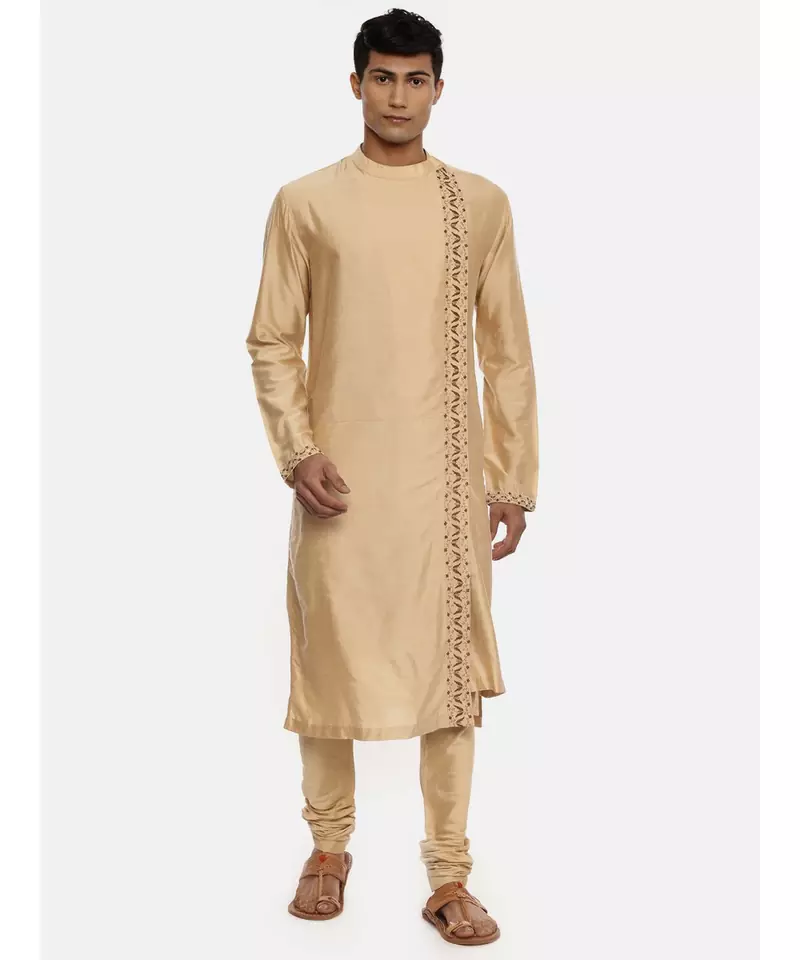 Gold Silk Embroidered Kurta