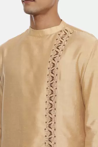 Gold Silk Embroidered Kurta
