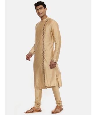 Gold Silk Embroidered Kurta 3