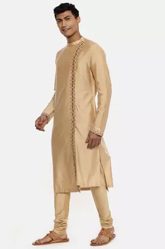 Gold Silk Embroidered Kurta