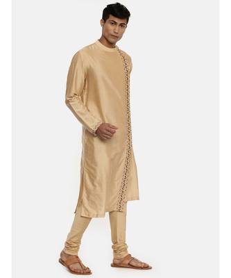 Gold Silk Embroidered Kurta 4