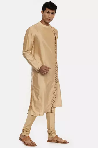 Gold Silk Embroidered Kurta