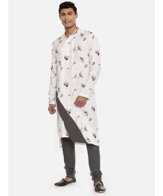 White Grey Linen Kurta 1