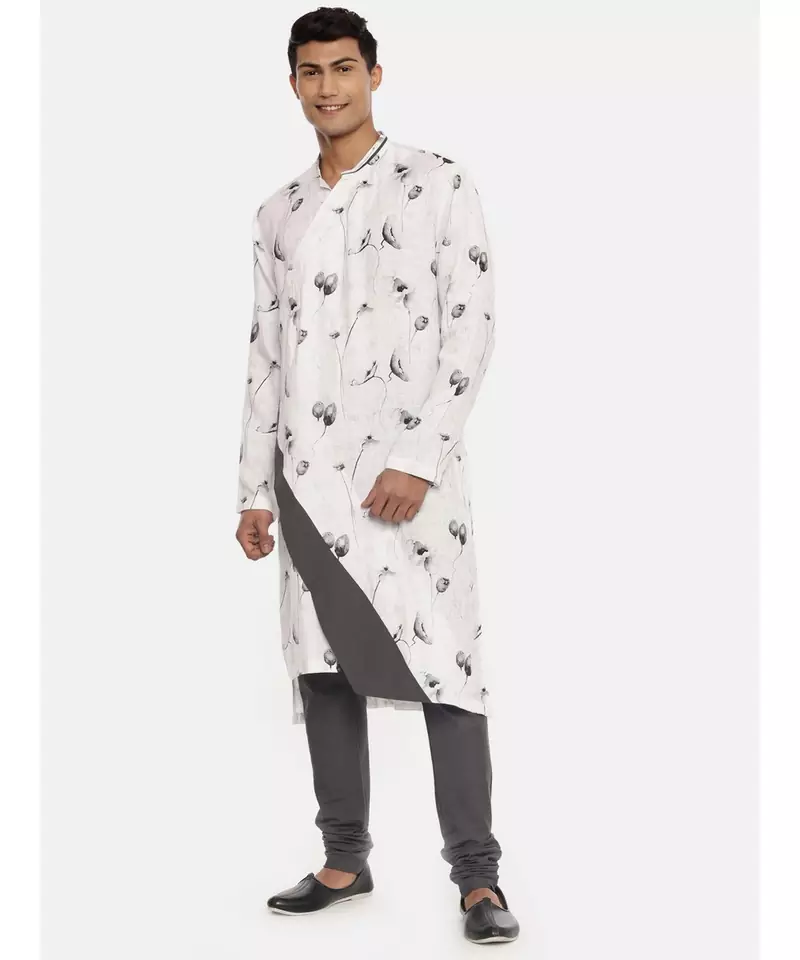 White Grey Linen Kurta