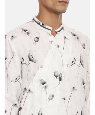 White Grey Linen Kurta 2