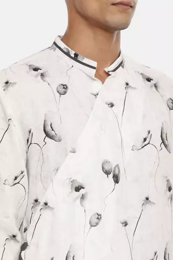 White Grey Linen Kurta