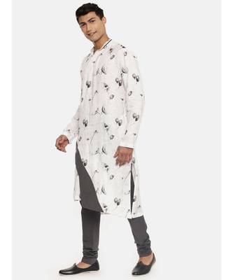 White Grey Linen Kurta 3