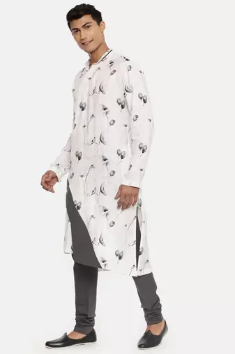 White Grey Linen Kurta