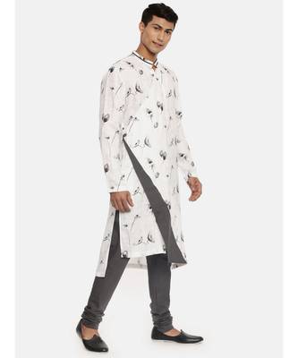 White Grey Linen Kurta 4