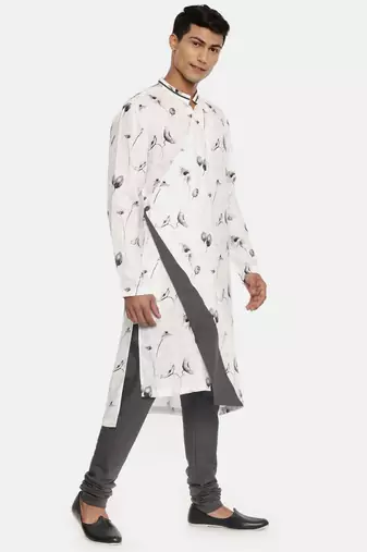 White Grey Linen Kurta