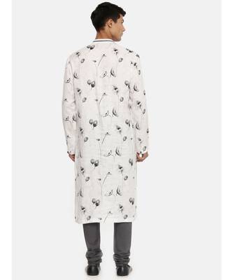 White Grey Linen Kurta 5