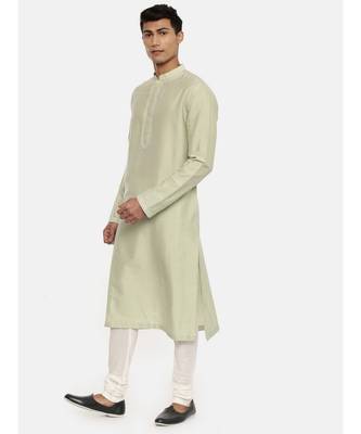 Green Embroidered Silk Kurta 3