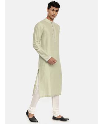 Green Embroidered Silk Kurta 4