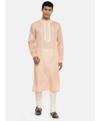 Pink Satin Silk Embroidered Kurta 1