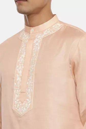 Pink Satin Silk Embroidered Kurta
