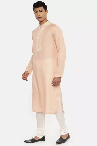 Pink Satin Silk Embroidered Kurta