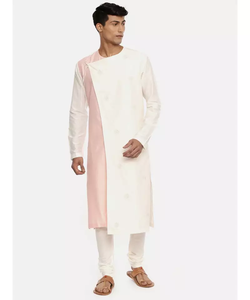 Silk Pink Ivory Embroidered Kurta