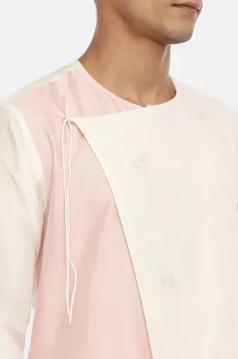 Silk Pink Ivory Embroidered Kurta