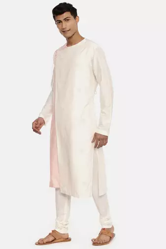 Silk Pink Ivory Embroidered Kurta