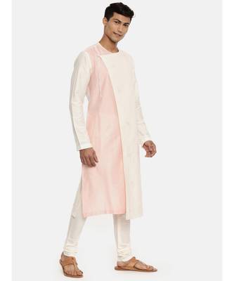 Silk Pink Ivory Embroidered Kurta 4