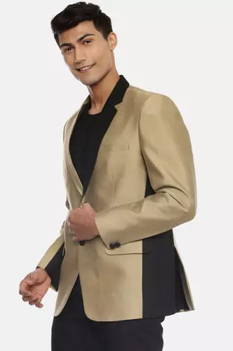 Black Gold Two Button Silk Blazer