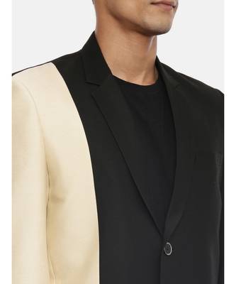 3 color classic two button blazer with silver rim buttons. pair with black pants for a cocktail evening. 2