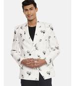 White Black Linen Printed Jacket