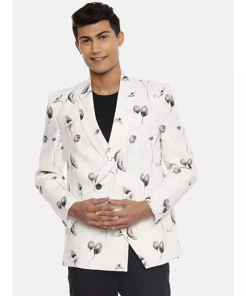 White Black Linen Printed Jacket