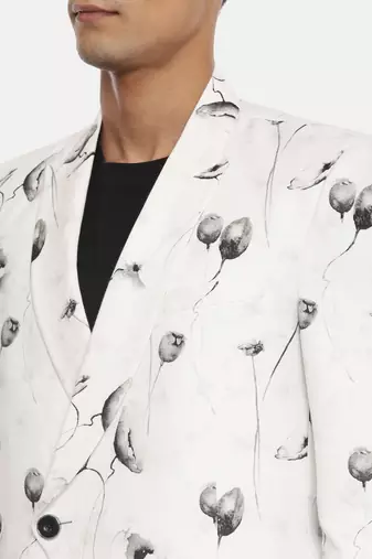White Black Linen Printed Jacket