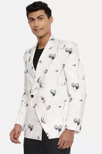 White Black Linen Printed Jacket