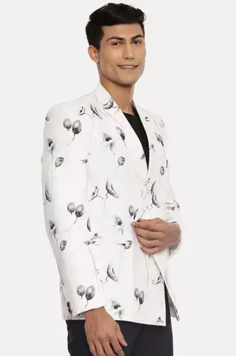 White Black Linen Printed Jacket
