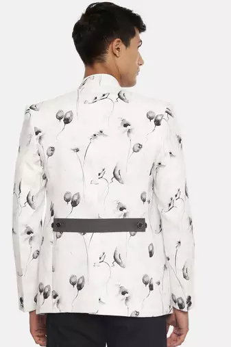 White Black Linen Printed Jacket